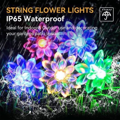 ITICdecor Solar Flower String Lights Outdoor Waterproof 50 LED Upgraded Flower Fairy Light for Garden Fence Patio Yard Christmas Tree Lawn Party (Multi-Colored)