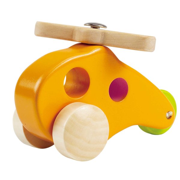 Hape Little Copter Wooden Toy Toddler Play Vehicle, L: 5, W: 2.6, H: 3.5 inch , Yellow