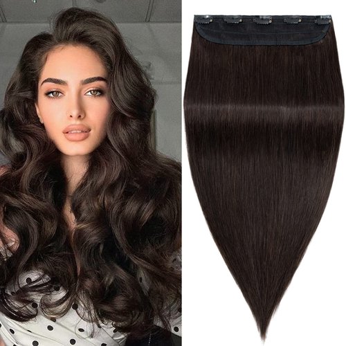 S-noilite Clip in Human Hair Extensions Clip in Hair Extensons 100% Real Human Hair One Piece/5 Clips 3/4 Full Head-Thicker Hair Clip Standard Weft Straight Soft(16"-80g, 04 Medium Brown)