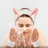 3-Pack Cat Ears Spa Headband and Wristband Set, Soft Plush Makeup Skincare Headband Wrist Bands, Cute Cat Ears Face Wash Headband and Towel Wristband Set for Women Girls Washing Face Skin Care (White)