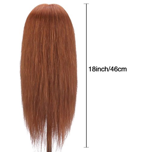 TopDirect Mannequin Head with 100% Human Hair, 18" Dark Brown Real Hair Cosmetology Mannequin Head Hair Styling Hairdressing Practice Training Doll Head with Clamp Holder and Tools