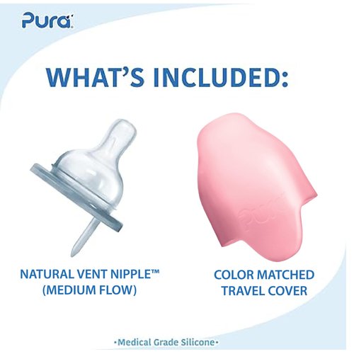 Pura Kiki 9oz/275ml Stainless Steel Infant Bottle w/Sleeve, Anti-Colic, 100% Plastic-Free, MadeSafe Certified, Medical-Grade Silicone, Medium-Flow Nipple, for Babies 3 Months & Up (Rose)