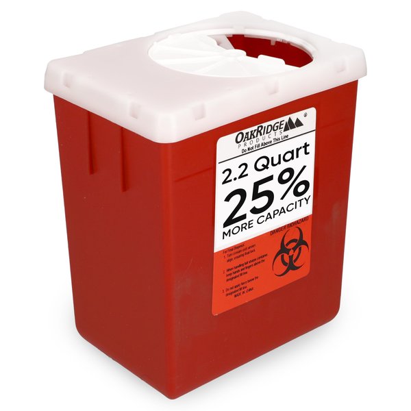 Oakridge Products Transparent Sharps Container for Home Use and Professional 2.2 Quart (1-Pack), Touchless Biohazard Needle and Syringe Disposal, Rotating Lid, CDC Certified