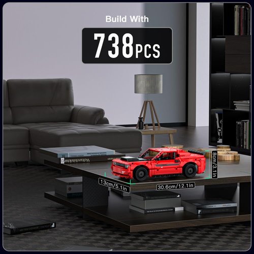 Mould King Car Challenger Hellcat Super Car Models Building Toys, Pull Back Toy Cars 15080 Model Car Kits Building Blocks Kit, Speed Champions Model Car Building Kits for Adults Kids 8+(738 PCS)