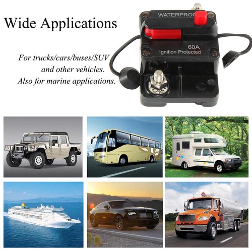 RED WOLF 60Amp Circuit Breaker for Boat Trolling Motor Marine ATV Trailer Vehicles Stereo Audio Electronic Battery Solar System Inline Fuse with Manual Reset Switch Waterproof DC 12V-48V