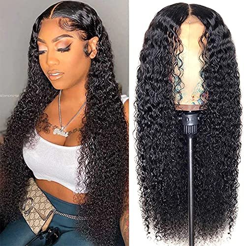 USUKUSI 28-Inch-Deep Wave Lace Front Wigs Human Hair 180% Density 13x4 HD Transparent Lace Frontal Wigs for Women Clueless Wigs Pre-Plucked/Cut with Baby Hair (28inch, Natural Black)