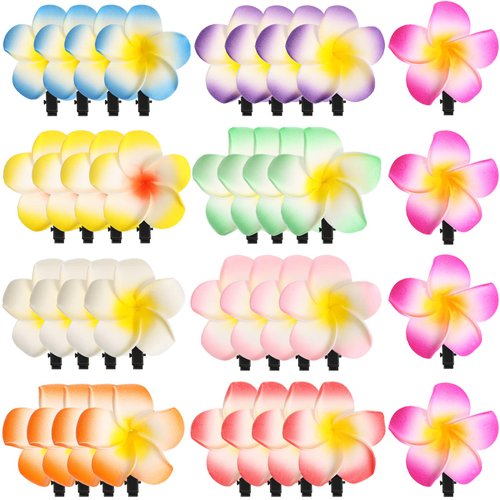36 Pieces Plumeria Flower Hair Clips Hawaiian Foam Flower Clips Frangipani Artificial Clips for Bridal Wedding Luau Beach Tropical Vacation Party Hair Decorations(7 cm/ 2.8 inch)