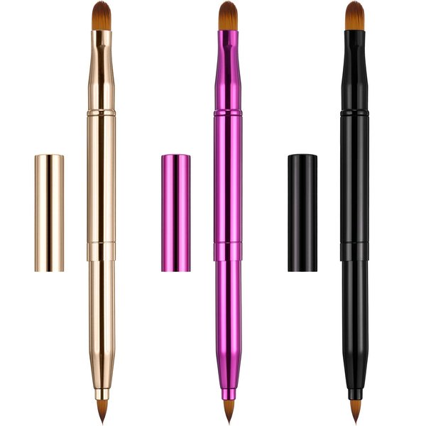 TOODOO 3 Pieces Lip Brush Retractable Lipstick Liner Brush Lipstick Dual-ended Foundation Makeup Brush with Cap Travel Applicators