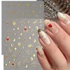 8 Sheets Gold Nail Art Stickers Decals Nail Supplies 3D Self-Adhesive Nail Decals Metallic Stars Moon Butterfly Heart Gold Design Stickers for Women Manicure Tips Acrylic Nails DIY Nails Art Supplies