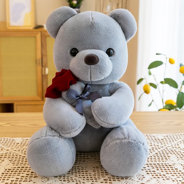 Ruzucoda Plush Teddy Bear with Rose Stuffed Animals Toys Dolls Valentine's Day Gifts for Girls Girlfriend Lover 9 Inches (Brown)