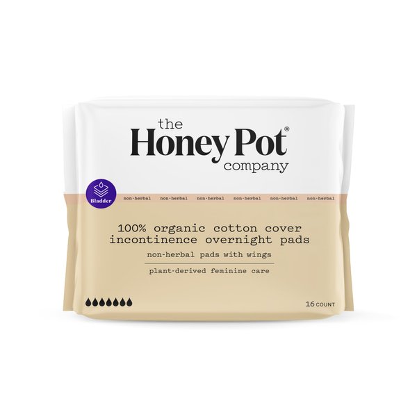 The Honey Pot Company – Incontinence Pads for Women - Non-Herbal Overnight - Bladder Leak Control - Organic Cotton Cover & Ultra-Absorbent Pulp Core - Incontinence Pads - FSA & HSA Eligible – 16 ct.
