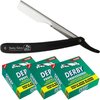 Derby & The Shave Factory Razor Blades | Black & Silver | Straight Edge Razor | Derby Single Edge Razor Blades | Shaving Kit from The Shave Factory (3 Pieces)