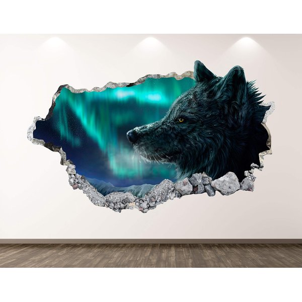 Wolf Wall Decal Art Decor 3D Smashed Kids Animal Sticker Mural Nursery Boys Gift BL20 (50"W X 30"H)