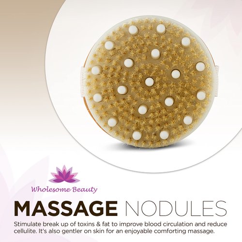 Dry Skin Body Brush - Adjustable Strap with Massage Nodes - Natural Bristle - Removes Cellulite & Dead Skin,Exfoliates, Improves Lymphatic Functions, Stimulates Blood Circulation,Tightens Skin