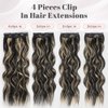 ALXNAN Clip in Hair Extensions for Women, Black Mix Blonde Long Wavy Hair Extensions Clip Ins 4PCS 16 Inch Synthetic Soft and Natural Thick Hair Pieces for Women