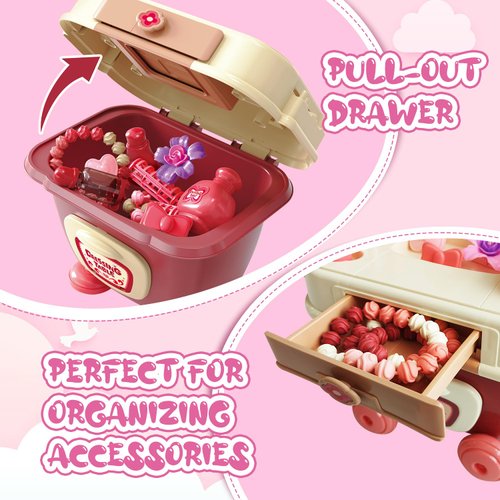 ELEGCOV 58PCS Hair Salon Toys for Girls, Pretend Play Toys Girls Vanity Set with Mirrorr, Kids Beauty Salon Set Includes Fashion Hair & Makeup Accessories, Toddler Makeup kit Girl Birthday Gifts
