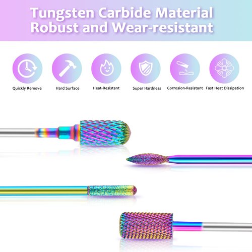 Nail Drill Bits, HEYMKGO 3/32 Inch Nail Bit Set for Acrylic Nails, 11Pcs Tungsten Carbide Diamond Cuticle Nail Gel Polish Remover Tool for Nail Drill Efile, Professional Drill Bits Nail Salon Home DIY