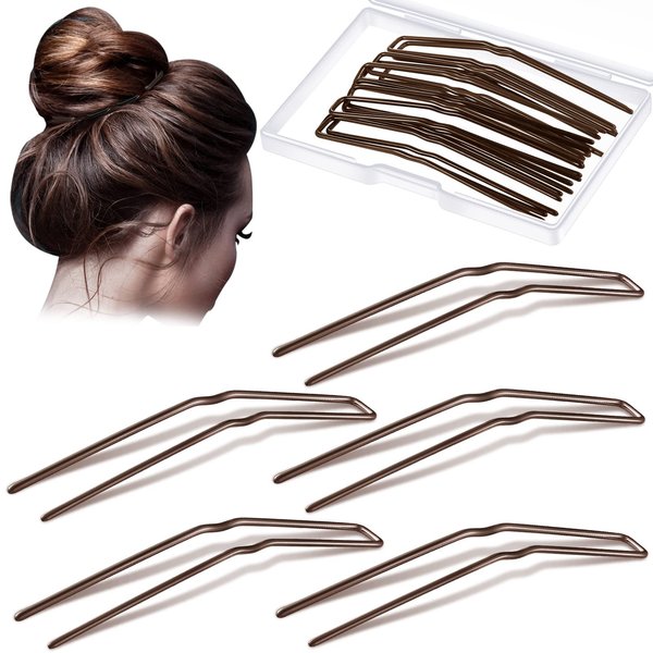 36 Pieces U Shaped Hair Pins Ballet Buns Bobby Pins U Hair Styling Pins Metal U Bun Hair Pins for Updo Bun Bobby Pins for Women Girls Lady Thick Thin Long Curly Hair(Brown, 2.5 Inches)