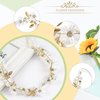 Daisy Flower Hair Ribbon Headband Crown Wedding Hair Vine Gold Leaf Rhinestone Pearl Bridal Headband Tiara Hair Accessories with Ribbon Festivals Party Spring Summer Hair Pieces for Women 4th of July