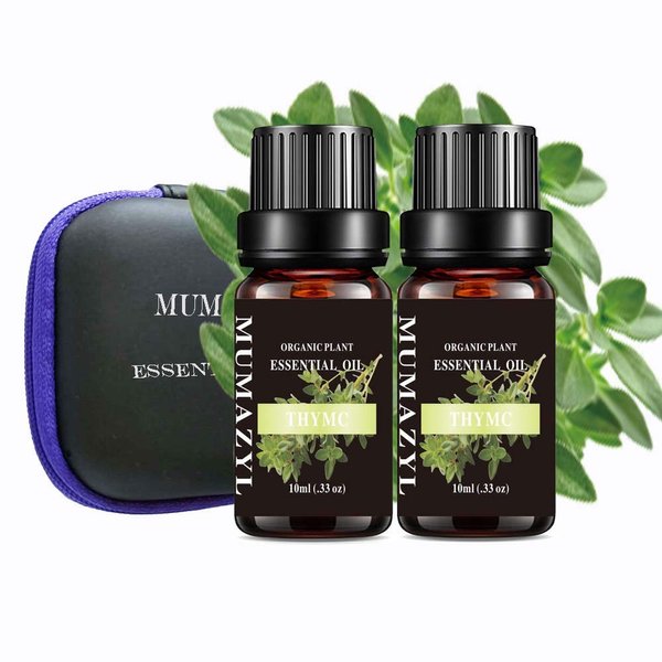 Thyme Essential Oil Set, Organic Plant Natural Pure Thyme Oil for Diffuser,Cleaning,Home,Bedroom,Perfumes,Humidifier,Soap,Candles 2 Pack 10ml