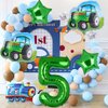 5Pcs Tractor Balloons, Green Tractor Birthday Number Mylar Foil Balloon Farm Theme 5th Birthday Party Supplies Decor (5th)