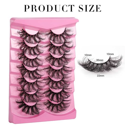 Uranian False Eyelashes Natural Look Fluffy Faux Mink Lashes Long Eye lashes 22mm D Curl Strip Lashes 7 pairs Volume Fake Eyelashes for Women and Girls
