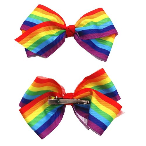 2 Pcs Rainbow Hair Clips Hair Bow for Women Girls Rainbow Hair Accessories Pride Day Hair Accessories Rainbow Hair Clips，Ribbon Hair Clip，Clips and Barrettes (4Inch Rainbow)