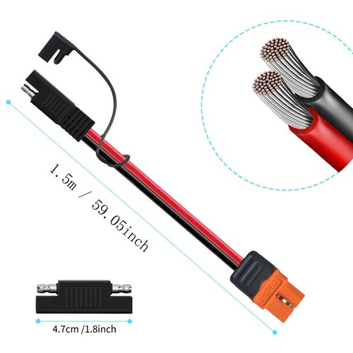 ZkeeShop XT60i to SAE Adapter 10AWG Solar Charging Cable XT60i-F Extension Cable with SAE Reverse Adapter Compatible for Ecoflow Solar Generator Portable Power Station 1.5M