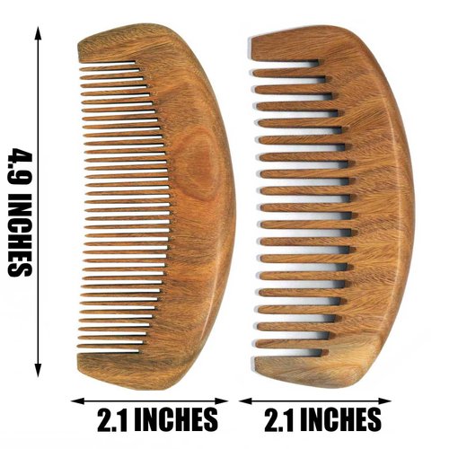 Moreinday Wooden Comb Wood Hair Comb Green Sandalwood Comb for Women Men - 2 Pack