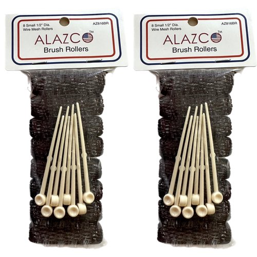 ALAZCO 16 pc Vintage Style Hair Roller MINI Small BRUSH ROLLERS & PINS Mesh Hair Curlers With Bristles 2"x 1/2" with Flexible Locking Pins - Tight Small Curls Short Hair Kids Pageants Doll Hair