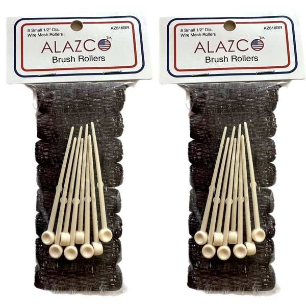 ALAZCO 16 pc Vintage Style Hair Roller MINI Small BRUSH ROLLERS & PINS Mesh Hair Curlers With Bristles 2"x 1/2" with Flexible Locking Pins - Tight Small Curls Short Hair Kids Pageants Doll Hair