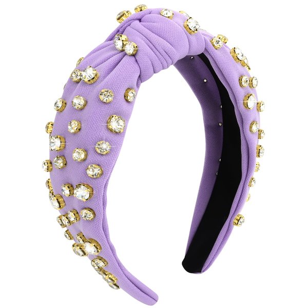 Ondder Purple Knotted Headband for Women’s Hair Top Knot Beaded Women Headband Shiny Rhinestone Headband Fashion Jeweled Headband Rhinestone Hair Accessories for Women