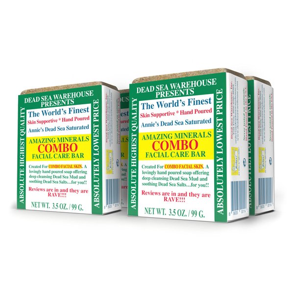 Dead Sea Warehouse – Amazing Minerals Combo Facial Care Bar – 3.5 OZ – Dead Sea Salt & Mud Soap – All Natural – Combination Skin Cleanser – 4-Pack