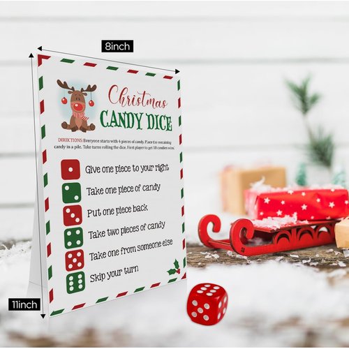 OXEDP Christmas Candy Dice Game, Christmas Games, Christmas Dice Game, One Instruction Standing Sign+Dice, Christmas Games for Family Party-CHDG02