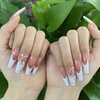 Outyua French Designer Press on Nails Coffin Glossy Butterfly Rhinstone Extra Long False Nails with Design Acrylic Full Cover Artificial Nails for Women and Girls 24pcs
