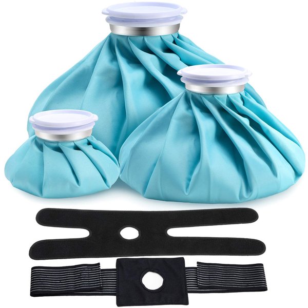 Ice Pack for Injuries Reusable: Ohuhu 3 Packs Ice Cold Packs with 2 Wrap Ice Bag Hot Water Hot & Cold Therapy Pain Relief for Knee Leg Injury No-Leak Waterproof Ice Bags 3 Sizes 6"/9"/11", Light Blue