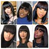 SAYIDON Bob Wigs With Bangs Human Hair Light Yaki Straight Bang Bob Wigs Glueless 2X1 HD Lace Scalp Short Bob Bang Wig Wear and Go Blunt Cut Bob Wigs For Women Natural Color 180 Density 10 inch