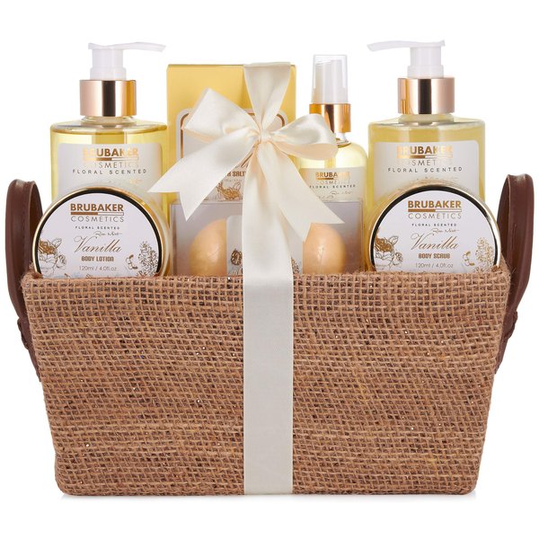 BRUBAKER Cosmetics Luxury Bath & Body Gift Basket - Vanilla Rose Mint Scent - 9 Pcs Home Spa Gift Set for Women and Men