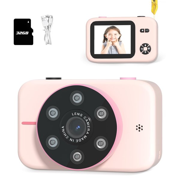 Makolle Kids Camera, Christmas Birthday Gifts for Girls Age 3-8,Video Cameras for Kids 8-12,Childrens Digital Camera for vlogging Portable Kids Selfie Camera with 32GB SD Card Pink