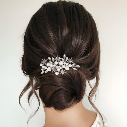 Asooll Pearl Bride Wedding Hair Comb Silver Rhinestone Bridal Side Combs Star Hair Accessories for Bride and Bridesmaid