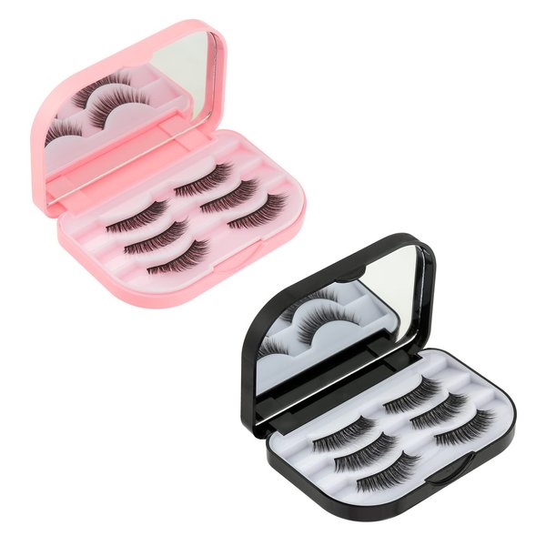 HomeSoGood 2 Pack Empty False Eyelashes Storage Box, 3 Layer False Eyelash Case Fake Eye Lash Organizer with Makeup Mirror Travel Storage Case(Not Including False Eyelashes)