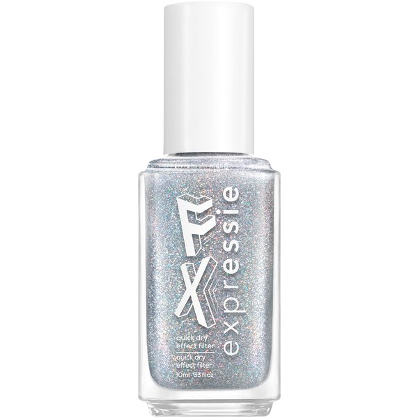 essie exprEssie quick dry polish, vegan formula, silver glitter topcoat, holographic, 8-free vegan, 0.33 fl oz