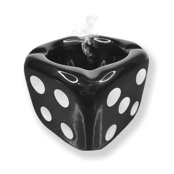 Jeuristic Ashtrays for Cigarettes Dice Ash Tray - Premium Ceramic Cool Ashtrays Gifts for Smokers Home Ashtrays for Indoor Outdoor Patio Retro Desktop Decor Unique Fancy Ashtray Cute Ashtray Black