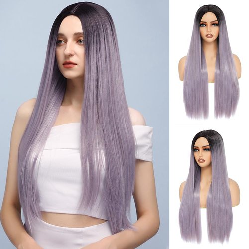 X-TRESS Long Straight Wig Purple Ombre Wig For Women Cosplay Halloween Wigs Synthetic Wig Include Wig Cap (Purple)