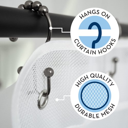 S&T INC. Shower Organizer, Shower Caddy or Bathroom Organizer with Quick Drying Mesh, 7 Pockets to Hold Shampoo, Soap, Loofah, and Cruise Ship Essentials, 14 Inch by 30 Inch, White, 1 Pack