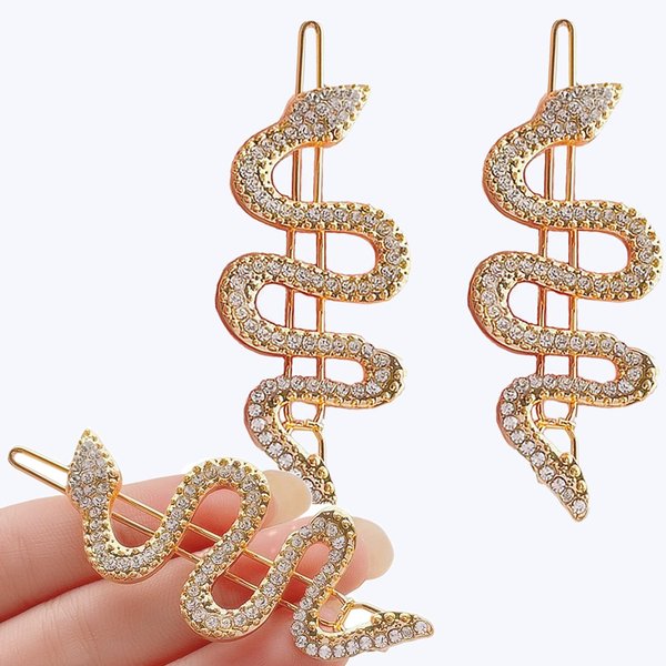 Snake Hair Clips Golden Exquisite Delicate Hair Pins Accessories Metal Crystal Snake Hair Clips Set for Holiday Party Jewelry Costume Accessories for Girls Women (2 Pcs Gold)