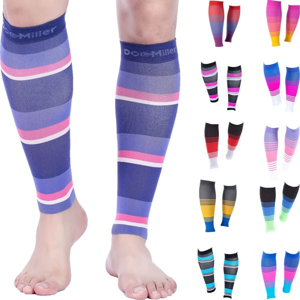 Doc Miller Calf Compression Sleeve Men and Women 20-30 mmHg, Shin Splint Compression Sleeve for Varicose Veins and Maternity 1 Pair (Black Purple Pink Peach, Small)