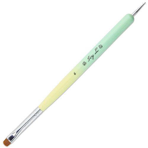 Ivy-L Premium 2 Ways French Gel Acrylic Nail Art Kolinsky Brush with Dotting Tool for Professional Manicure Nail Art Design Cuticle Clean-up + Lime Green Wood Handle (Size 6)