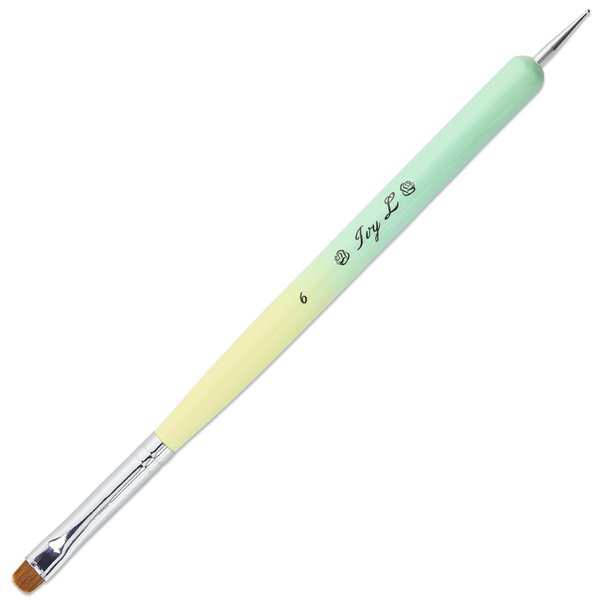 Ivy-L Premium 2 Ways French Gel Acrylic Nail Art Kolinsky Brush with Dotting Tool for Professional Manicure Nail Art Design Cuticle Clean-up + Lime Green Wood Handle (Size 6)