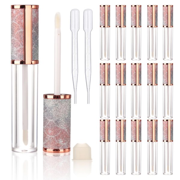COSIDEA 15pcs Round Empty 5ml 0.17oz lip gloss tubes with wand and fish scale leather cap Lipgloss tube containers for lip oil packing